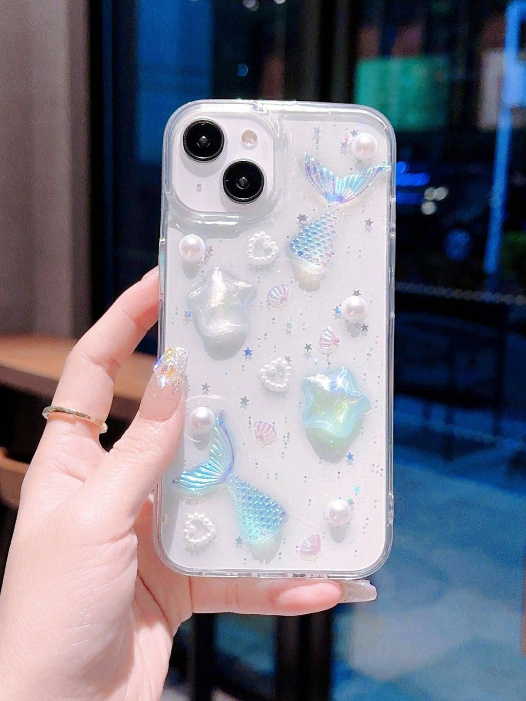Star Faux Pearl Decor Clear Phone Case - Brand My Case