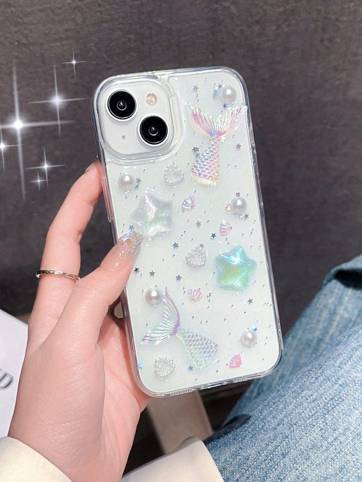 Star Faux Pearl Decor Clear Phone Case - Brand My Case