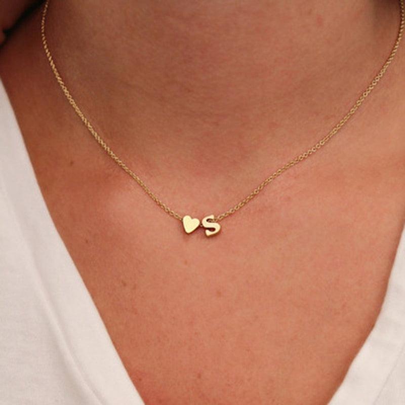 SUMENG Fashion Tiny Heart Dainty Initial Necklace Gold Silver Color Letter Name Choker Necklace For Women Pendant Jewelry Gift - Brand My Case