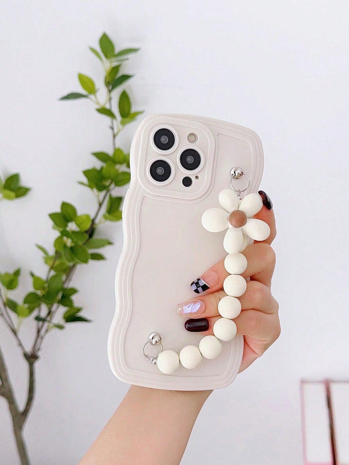 Trendy Wavy Phone Case with Flower Pendant and Handstrap - Brand My Case