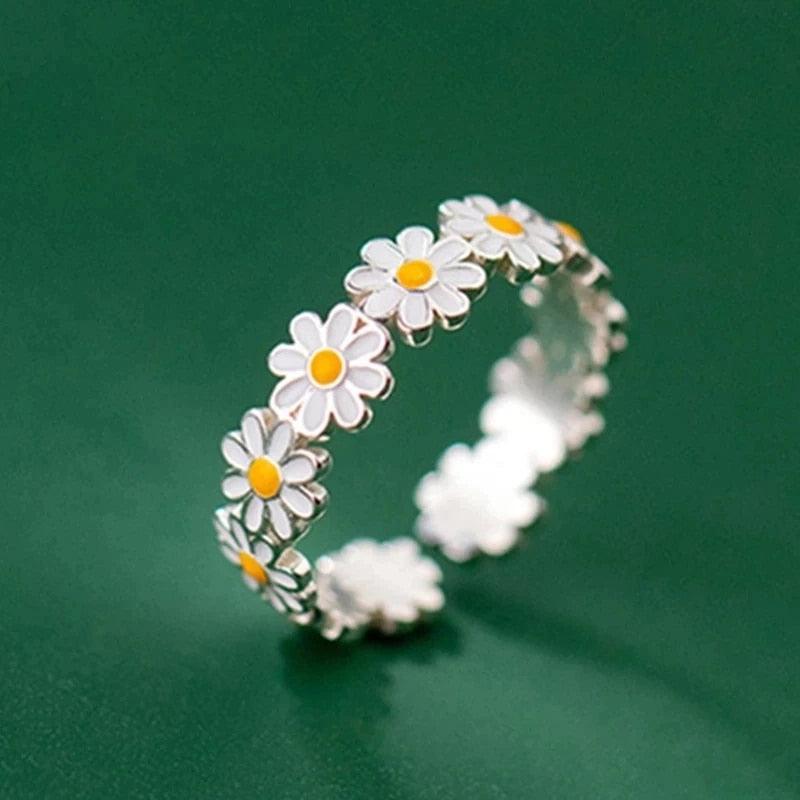 Vintage Daisy Flower Rings For Women Korean Style Adjustable Opening Finger Ring Bride Wedding Engagement Statement Jewelry Gif - Brand My Case